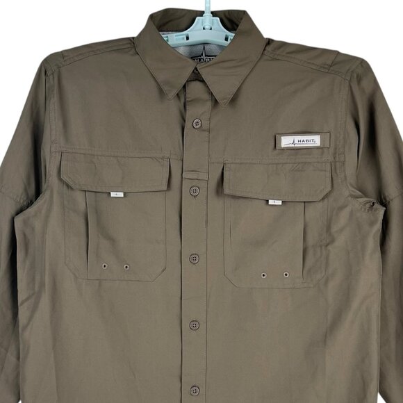 NWOT Habit Men UPF 40+ Button Down Long Sleeve Outdoor Shadow Green Shirt Size S - Picture 3 of 10
